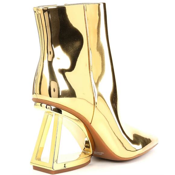 Gianni Bini Gold Mirror Wedge Booties Size 9.5 Futuristic Geometric Heels NWT - Picture 2 of 7